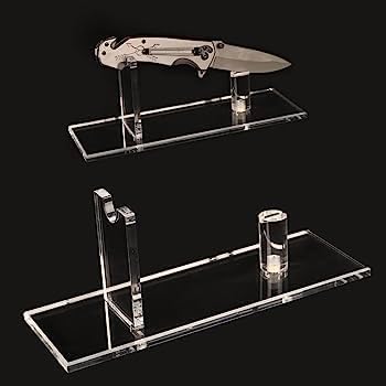 PAL 2000 KNIVES Acrylic Knife Display Stand Fixed Blade Knife Collection Display Stand Holder for Single Knife Rustic Cabin Home Decor (Clear Base) 3143