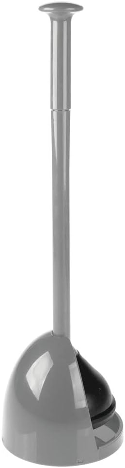 mDesign Plastic Freestanding Hideaway Toilet Bowl Plunger with Holder Set - Plunger for Bathroom Storage and Cleaning Organization - Heavy Duty, Space Saving - Aura Collection - Gray