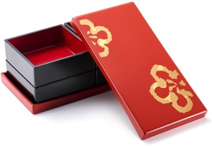 Japanese Bento Box Plum Lunch Container 2-tier Jubako Lacquerware Japan (Red)