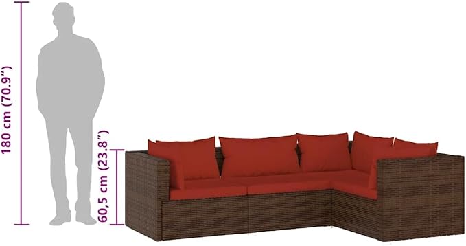 4 Piece Garden Lounge Set, Modular Poly Rattan Seating - Image 8