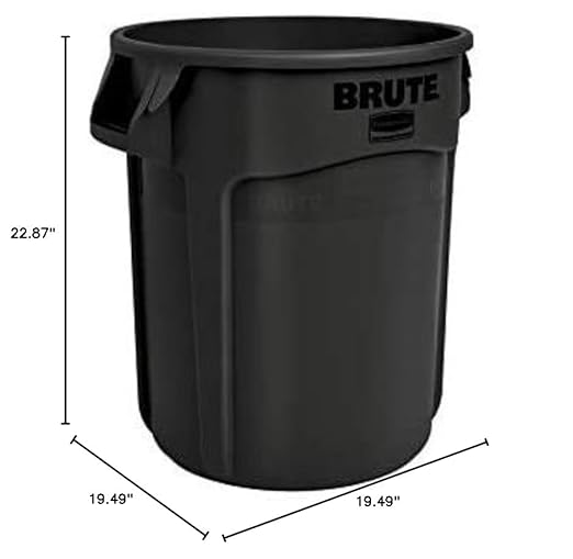 Rubbermaid Commercial Products BRUTE Heavy-Duty Round Garbage Can with Venting Channels, 20-Gallon, Black, Waste Container for Landscapers/Construction/Restaurants/Warehouses/Driveway, Pack of 6
