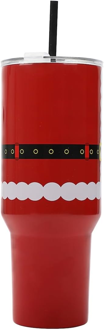 Bioworld Santa Suit Vacuum Insulated 40 Oz. Stainless Steel Tumbler with Reusable Straw & Leak-Proof Lid, Easy Carry Handle for Travel or Home