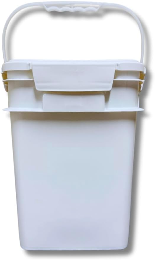 House Naturals 4 Gallon Square Food Grade Bucket Pail with Plastic Handles and Lid (Pack of 3) Made in USA containers (White)