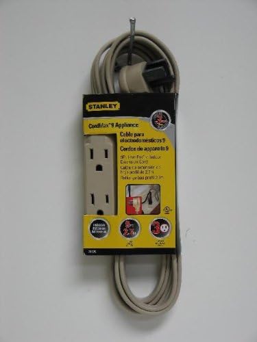 STANLEY CordMax Indoor Appliance Extension Cord Nine Foot Flexible Power Cable Rated One Hundred Twenty Five Volts White