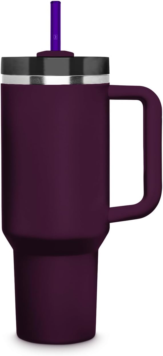 HALM Stanley Quencher Tumbler Glass Straws Purple Reusable Replacement Straws for Tumbler with Handle Stainless Steel Drinking Cup Accessory BPA-Free & Dishwasher Safe