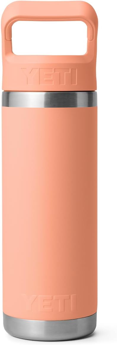 YETI Rambler 18 oz Bottle, Vacuum Insulated, Stainless Steel with Color Matching Straw Cap, Low Country Peach