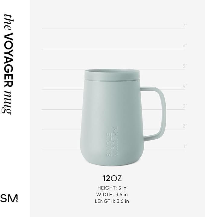 Simple Modern Voyager Signature Mug | Travel Coffee Tumbler with 360° Lid and Handle | Ceramic-Lined Insulated Stainless Steel Iced Cold Brew Cup | 12oz, Sea Glass Sage