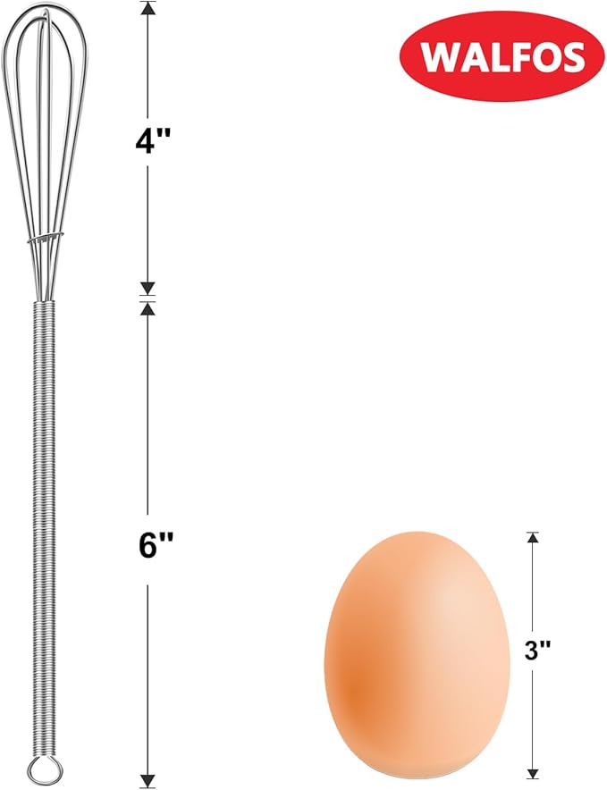 Walfos Long Small Whisks Skinny Little Whisk 10 inch Tiny Mini Whisk With Long Handle for Mixing Sauces, Coffee, Cooking,Beating, Blending Ingredients,