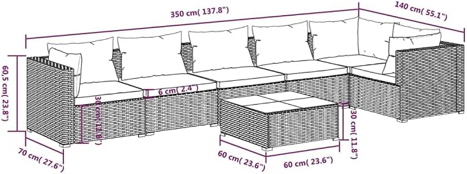 7-Piece Outdoor Patio Furniture Set, Modular PE Rattan Garden Lounge Sofa - Image 9