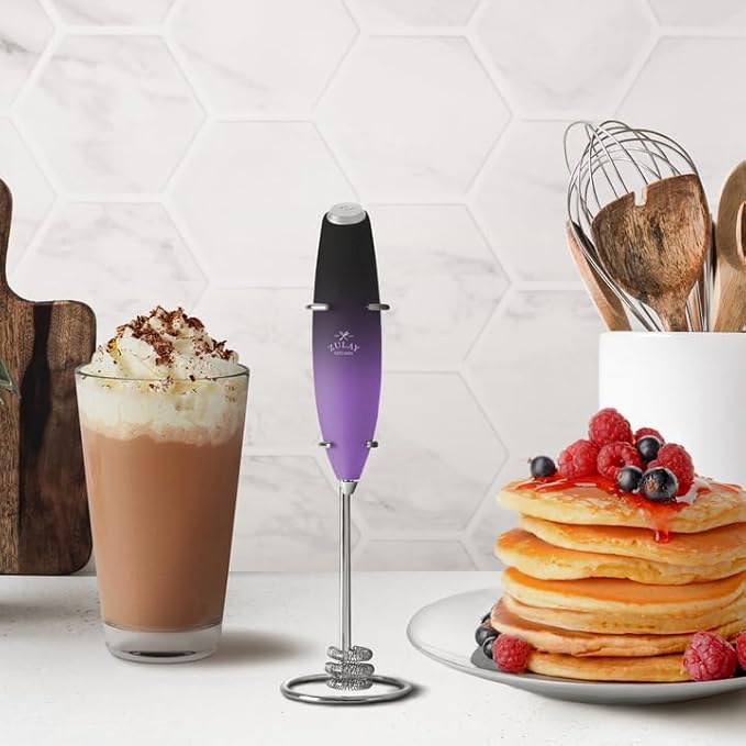 Zulay Kitchen Milk Frother with Patented Tornado Triple Whisk – Handheld Foam Maker for Coffee, Lattes, Matcha & Hot Chocolate – Rich, Creamy Froth in Seconds