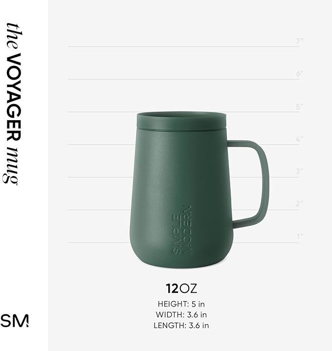 Simple Modern Voyager Signature Mug | Travel Coffee Tumbler with 360° Lid and Handle | Ceramic-Lined Insulated Stainless Steel Iced Cold Brew Cup | 12oz, Forest