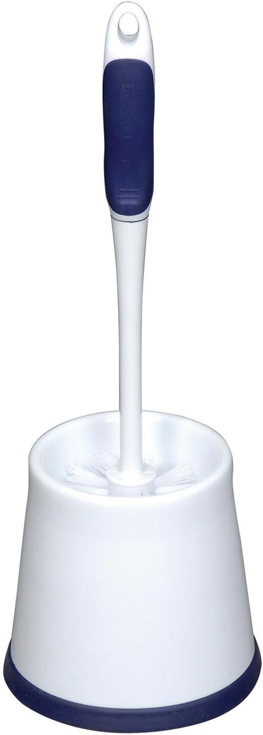 Rubbermaid Comfort Grip Toilet Bowl Brush and Caddy Set, Soft Rubber Handle, White/Blue, 16.5 Inch Single Brush and Caddy (FG6B9900)