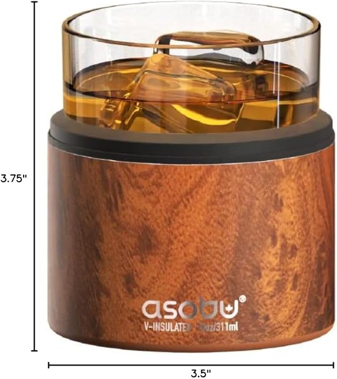 asobu Whiskey Sleeve Glass – Insulated Bourbon Tumbler with Premium Rocks Glass, BPA-Free, Double-Wall Stainless Steel, Keeps Drinks Cold Longer, 10.5oz