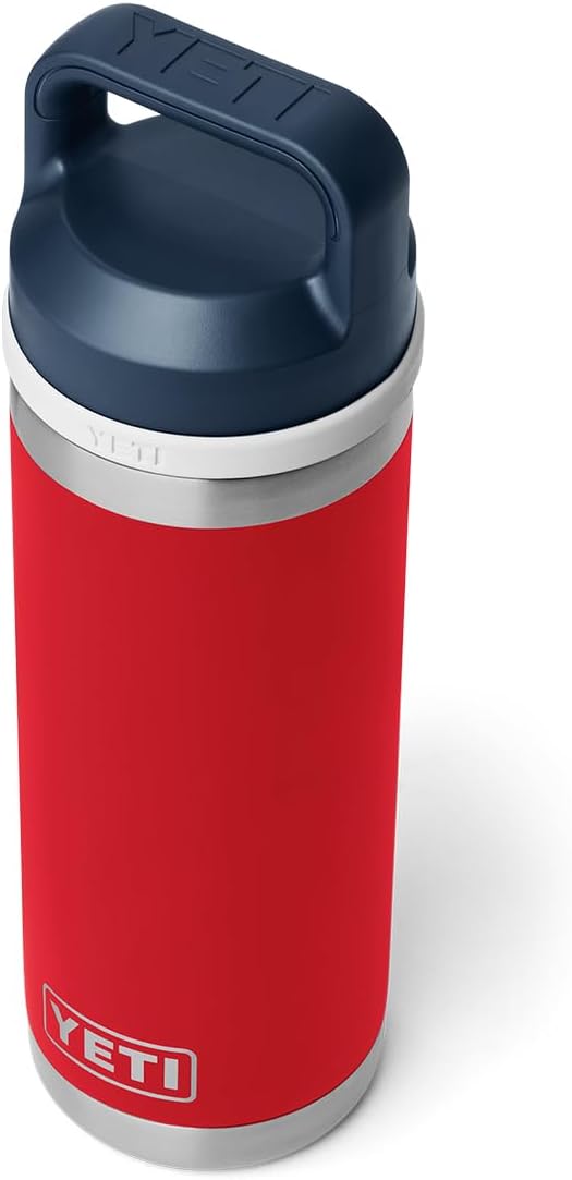 YETI Rambler 18 oz Bottle, Vacuum Insulated, Leakproof, Stainless Steel with Chug Cap, Rescue Red/White/Navy