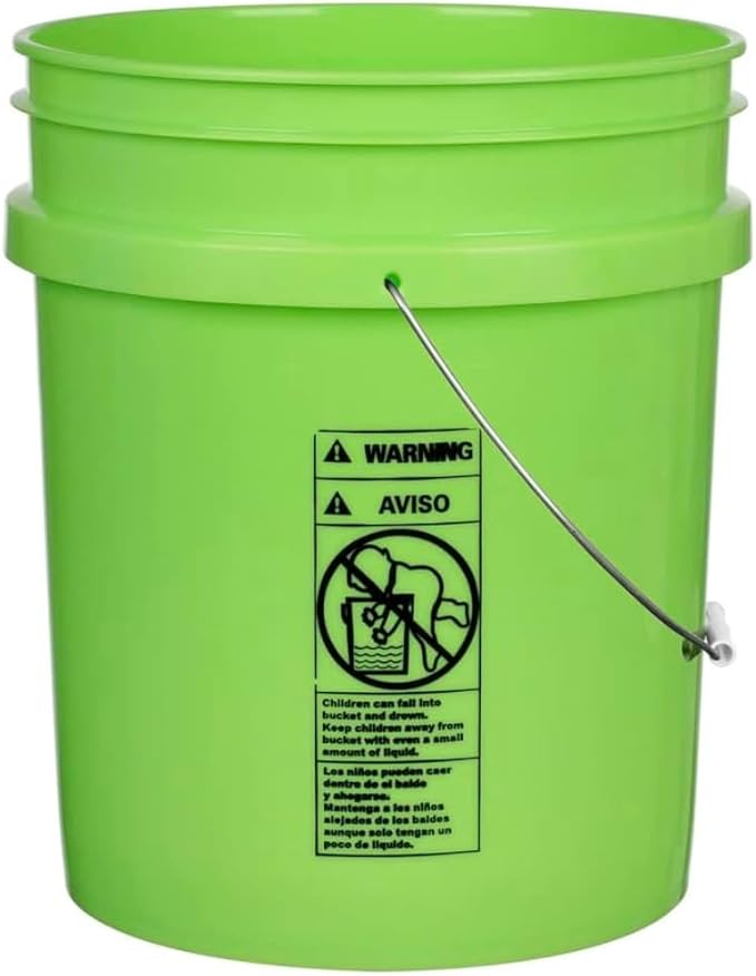House Naturals 5 Gallon Premium HPDE Plastic Bucket - Made in USA Food Grade Storage Container, BPA Free All Purpose Pail (4, Lime)