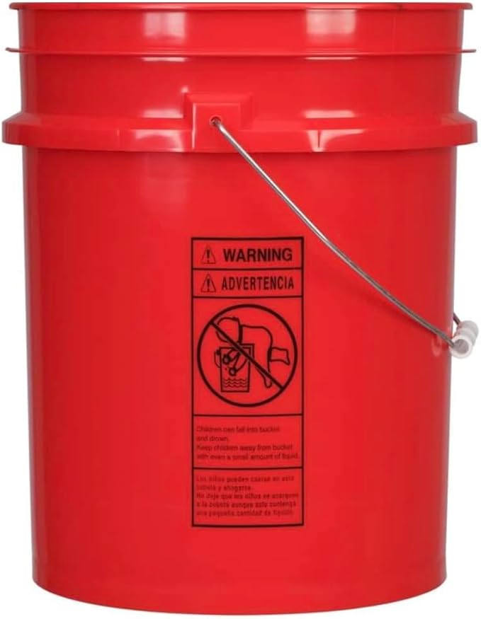 House Naturals 5 Gallon Premium HPDE Plastic Bucket - Made in USA Food Grade Storage Container, BPA Free All Purpose Pail (3, Red)