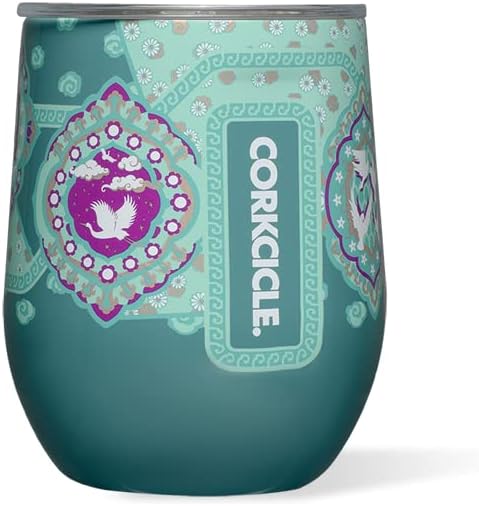 Corkcicle Stemless Wine Glass Tumbler - Triple Insulated Stainless Steel Cup - Spill Resistant Sliding Lid - Non-Slip Base - Summer Drinkware Gift - Keeps Drinks Ice Cold - 12 oz - Princess Jasmine
