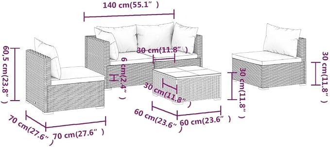 5-Piece Garden Lounge Set Black PE Rattan Modular Outdoor Sectional Furniture - Image 9