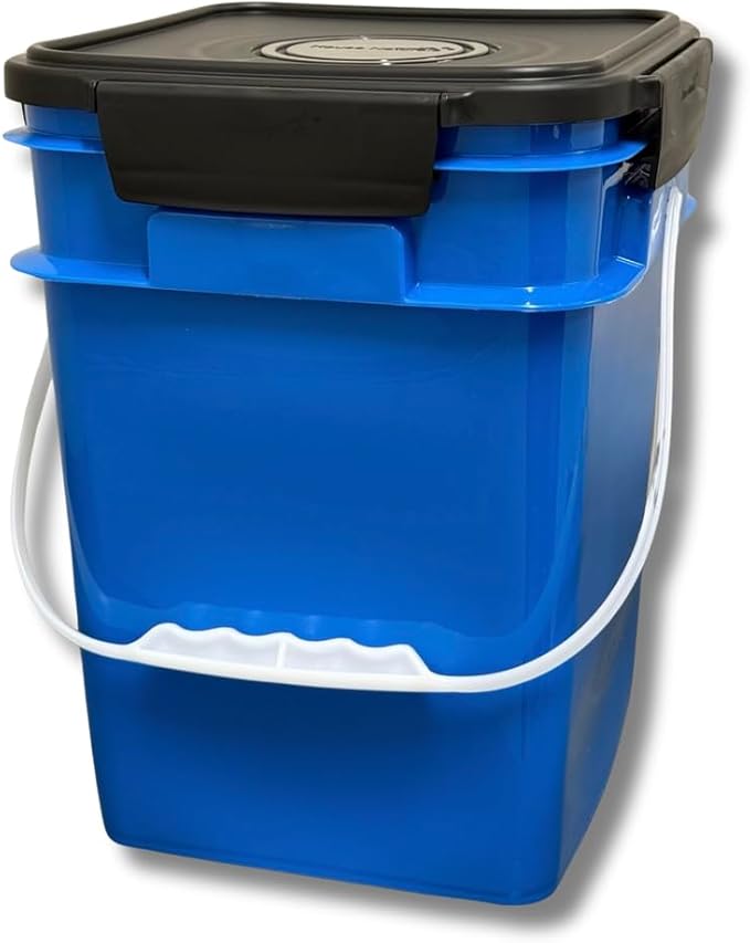House Naturals 4 Gallon Square Food Grade Bucket Pail with Plastic Handles and Lid (Pack of 3) Made in USA containers (Blue/Red/White)