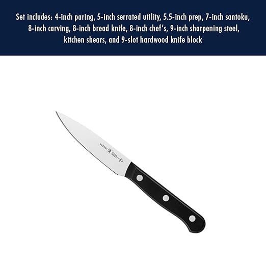 HENCKELS Solution Razor-Sharp 10-pc Knife Set, Chef Knife, Bread Knife, German Engineered Informed by 100+ Years of Mastery, Black/Stainless Steel