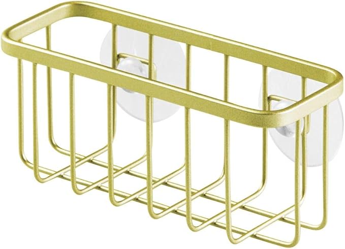 InterDesign Gia Suction Kitchen Sink Caddy, Sponge Holder for Kitchen Accessories - Gold/Brass