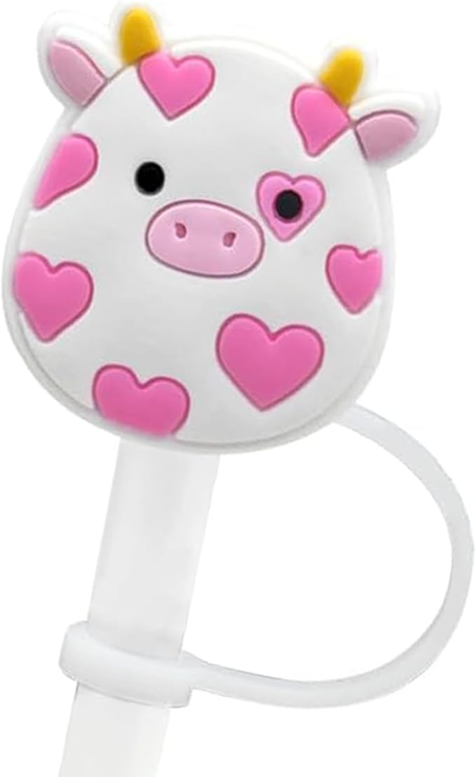 Straw Cover Cap for Stanley Cup 30 Oz 40 Oz Tumblers - 10mm Cute Cow Straw Tips Covers,Silicone Straw Toppers, Funny Animals Straw Covers Cap Plugs,Anti-dust Straw Tip Drinking Straw Tips Lids