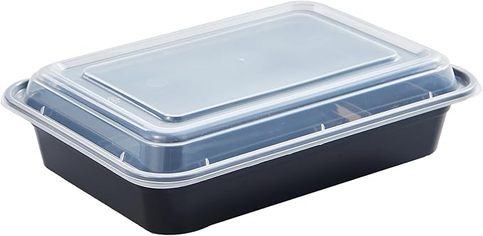 CIAO! Heavy Weight 28oz Injection Molded Microwavable Black Rectangular Food Container with Lid (150/case)