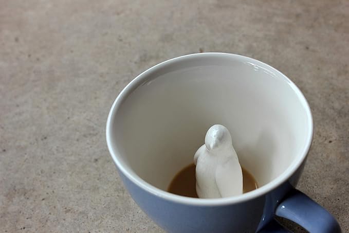 Creature Cups Penguin Ceramic Mug – 11 oz Ice Blue Coffee Cup with Hidden 3D Penguin Inside – Unique Gift for Coffee, Tea & Animal Lovers
