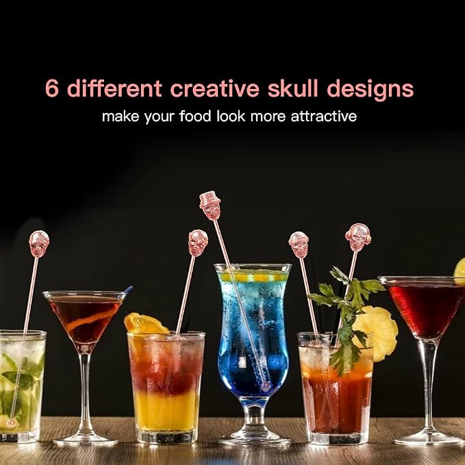 Skull Shape Swizzle Sticks, Reusable Stainless Steel Coffee Beverage Stirrers - Image 7