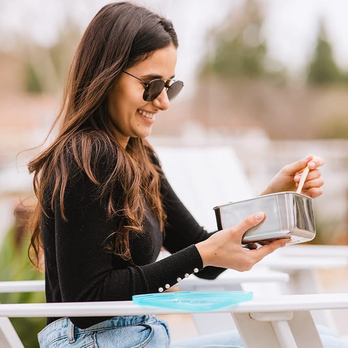 U Konserve Stainless Steel Food Storage Bento Box Container, Leak Proof Silicone Lid Dishwasher Safe - Plastic Free (50oz Blue)