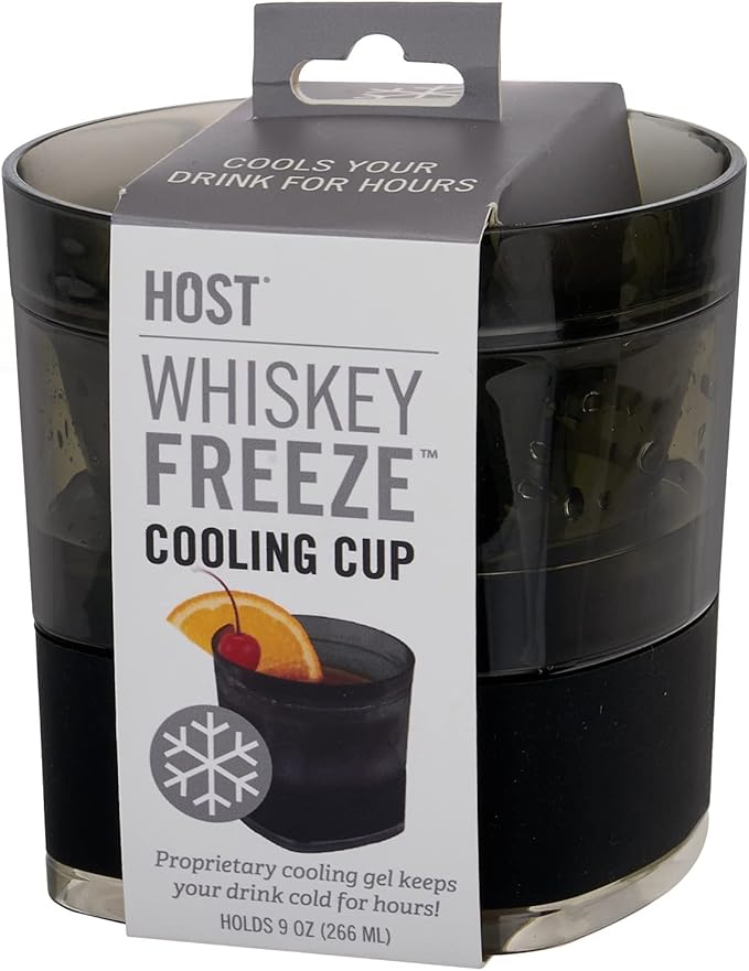 Host Freeze Cooling cup, Old Fashioned Glass with Silicone band for Bourbon, Scotch, and Whiskey, whisky gifts for men, Set of 1, Smoke