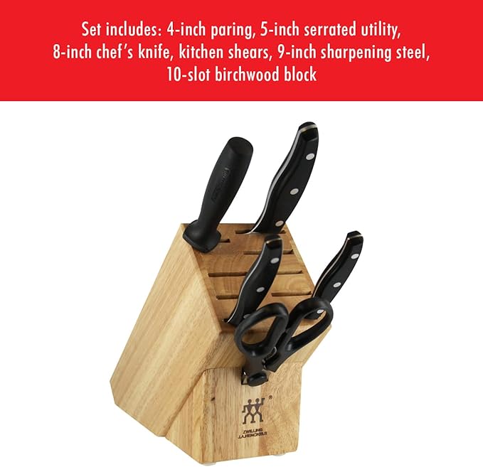 ZWILLING Twin Signature 6-Piece Razor-Sharp German Knife Block Set, Made in Company-Owned German Factory with Special Formula Steel perfected for almost 300 Years, Dishwasher Safe