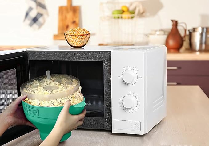 The Original Korcci Microwaveable Silicone Popcorn Popper, Microwave Popcorn Popper, Collapsible Microwave Popcorn Maker Bowl, No Oil Required, Use In Microwave, Dishwasher Safe (Aqua)