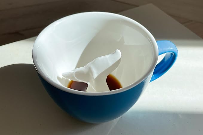 Creature Cups Whale Tail Ceramic Mug – 11 oz Ocean Blue Coffee Cup with Hidden 3D Whale Tail Inside – Unique Gift for Coffee, Tea & Marine Life Lovers