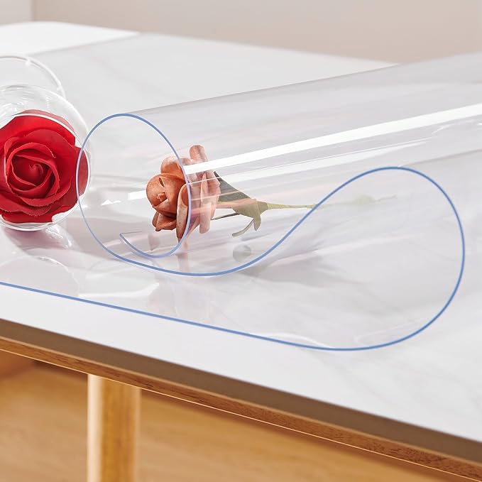 NECAUX Custom 23.6 x 39.4 Inch Clear Table Cover Protector, 1.5mm Thick Plastic Scratch Resistent Heavy Duty Desk Pad Mat Non-Slip Tablecloth Protector for Vanity Table, Media Stand