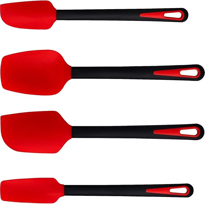 Maxjoy Silicone Spatula Set for Cooking Baking & Mixing, Heat Resistant Food Grade, 4 Pack Red and Black