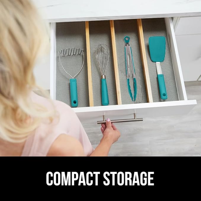 GORILLA GRIP Stainless Steel Heat Resistant Kitchen Tongs for Cooking, Set of 2 BBQ Tong, Non Scratch Silicone Tip for Pans, Strong Grip, Grab Food, Salad, Air Fryer, Pull Lock, 7 + 9 Inch, Turquoise