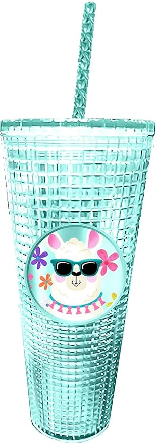 Spoontiques Diamond Tumbler, 20oz - Textured Cup w/Staw, Double Wall Insulated, BPA Free - Llama