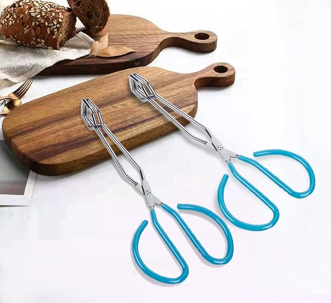 Food Tongs, Feeyei Heavy Duty Stainless Steel Kitchen Tongs for Cooking, Barbecue, Serving Scissors Tongs 10 Inches 2 packs (Blue)