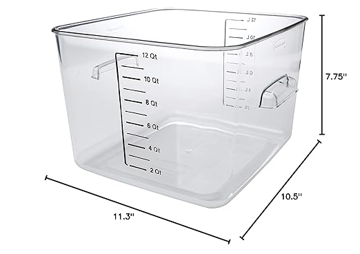 Rubbermaid Commercial Products Space Saving Square Food Storage Container 12 Quart Clear for Kitchen/Sous Vide/Meal Prep