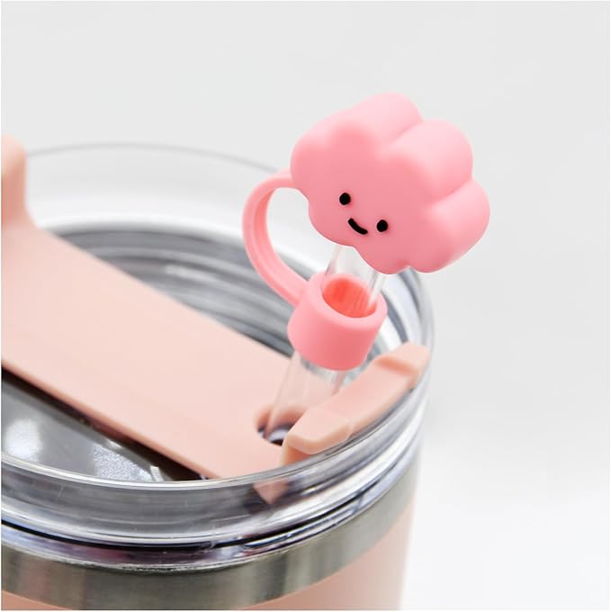Stanley Cup Silicone Straw Topper - Compatible with 30 & 40 Oz Tumbler, Straw Tip Covers (6pcs Strawberry Cloud Flower)
