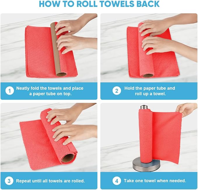 AIDEA Microfiber Cleaning Cloth Roll, 75PK Red, Reusable Paper Towels Tear Away - Image 7