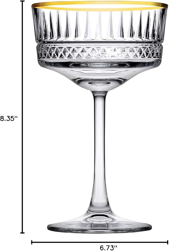 Pasabahce Vintage Golden Touch Coupe Glasses Set Of 4 - Exclusive Champagne, Cocktail, Martini, Wine Glasses - Long Stem Glassware - 8.8 oz - Perfect for Parties, Gifts, Housewarming, Weddings