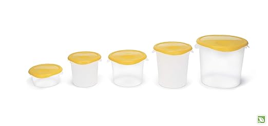 Rubbermaid Commercial Products Plastic Round Food Storage Container with Handle, 4 Quart, Yellow, High Temperature Range Food Organization for Wet/Dry Food in Kitchen/Restaurants/Cafeteria