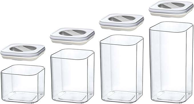 Amazing Abby - Carol - Acrylic Canister (4-Piece Set), 48/72/96/112-Ounce Capacity, Plastic Airtight Food Container, Stackable, BPA-Free, Shatter-Proof, Perfect for Home and Commercial Use