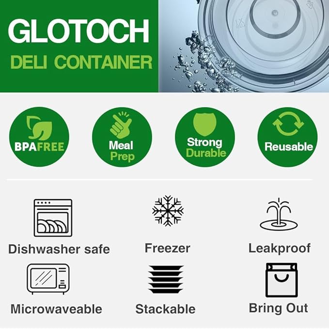 Glotoch Express 16oz Black Plastic Round Meal Prep Containers, 150 Pack Reusable Microwave Freezer Dishwasher Safe