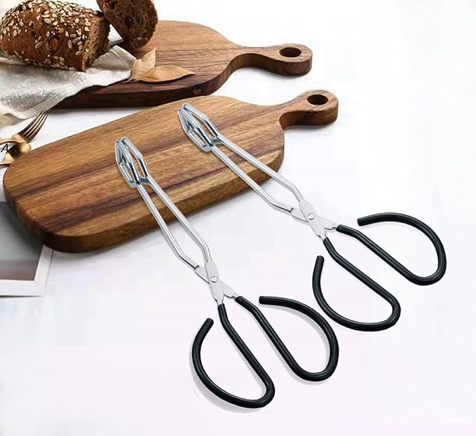 Scissor Tongs, 10-Inch Heavy Duty Stainless Steel Cooking Tongs With Plastic Silicone Kitchen Food Baking Bread Clamp BBQ Grilling Wire Tongs, Black Set of 2