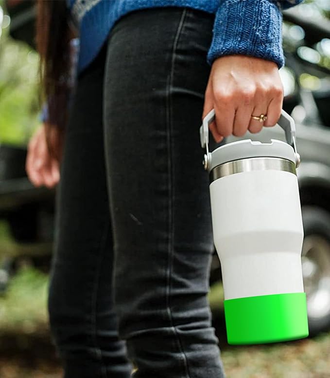 Upgrade 2PCS Protective Silicone Boot Bumper for Stanley Quencher Adventure 40oz 30oz IceFlow 20oz 30oz Tumbler, Water Bottle Bottom Sleeve Cover Accessories for Stanley Mug Cup(Bright Green)