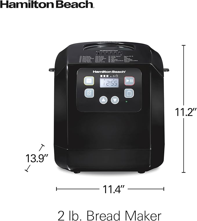 Hamilton Beach Automatic Bread Maker Machine, Digital, Programmable, 12 Settings + Gluten Free, PFAS-Free Nonstick Pan + Kneading Paddle, 2 lb Capacity, Black