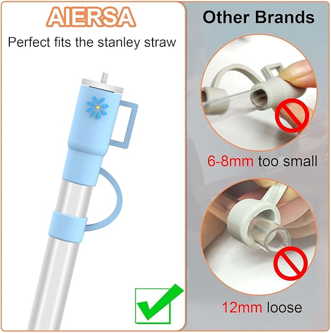 AIERSA 5Pcs Silicone Straw Cover Cap Compatible with 30&40 Oz Tumblers, Straw Tip Covers for Cups Accessories